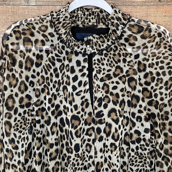 Rachel Roy Keyhole Long Sleeve Mini Dress Brown Leopard Print Size XL - Picture 3 of 13